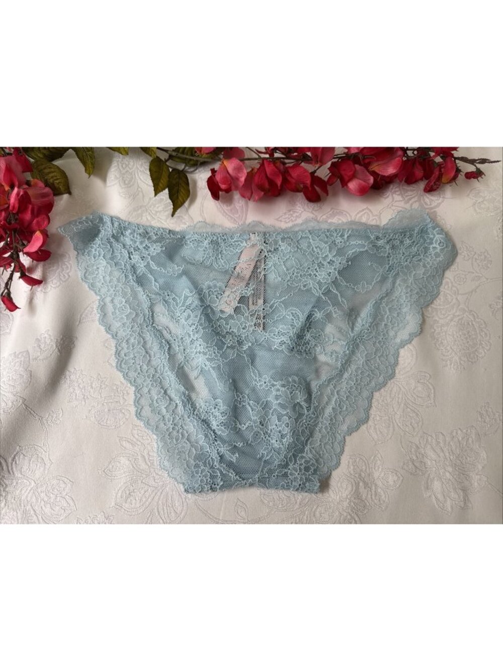 VICTORIA'S SECRET M BLUE DREAM ANGELS LACE CHEEKINI CHEEKY BIKINI PANTIES NWT